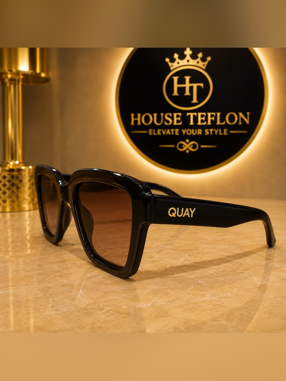 QUAY Oversized Square Sunglasses Black/Brown Gradient Lens.  Size: 52-21-145 - Picture 2 of 8